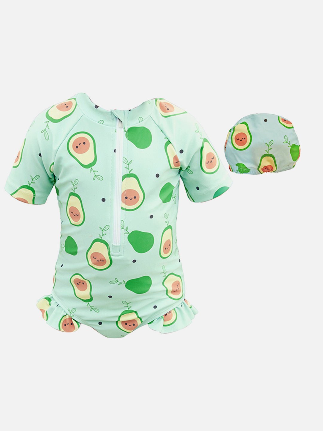 Little Surprise Box,Frilly Avacado Print Swimwear+Swim Cap for Toddlers & Kids - LSB - SW - AVACADO100