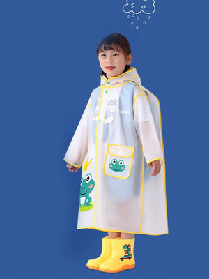 Little Surprise Box,Frog Yellow Bordered Translucent long style Raincoat for kids - LSB - RC - TRANS - YELBORDRFROG - L