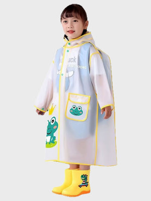 Little Surprise Box,Frog Yellow Bordered Translucent long style Raincoat for kids - LSB - RC - TRANS - YELBORDRFROG - L