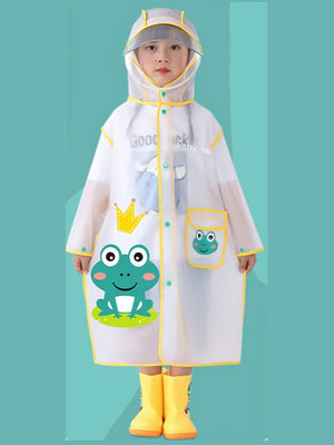 Little Surprise Box,Frog Yellow Bordered Translucent long style Raincoat for kids - LSB - RC - TRANS - YELBORDRFROG - L