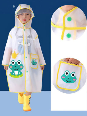 Little Surprise Box,Frog Yellow Bordered Translucent long style Raincoat for kids - LSB - RC - TRANS - YELBORDRFROG - L