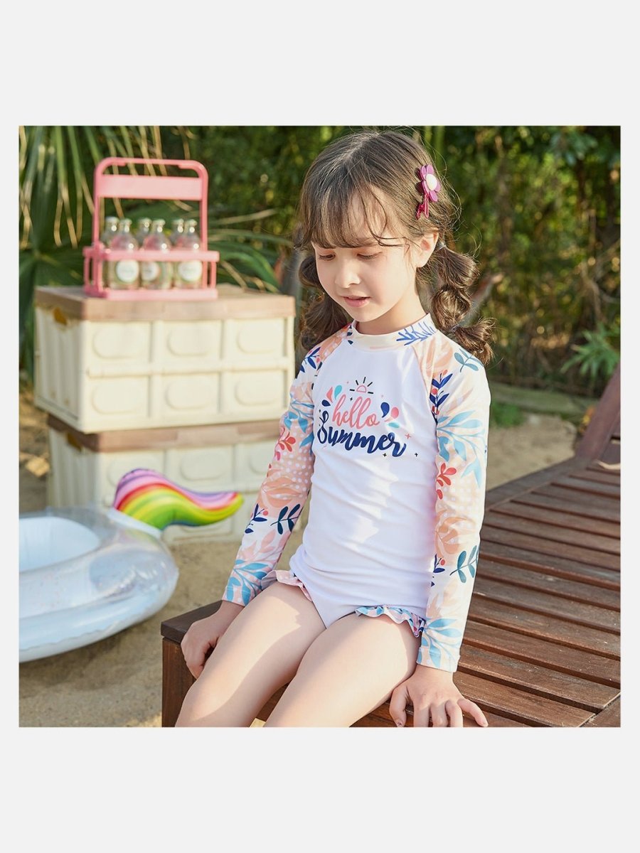 Little Surprise Box,One Piece Hello Summer Floral print Swimwear +Swim Cap for Kids & Toddlers - LSB-SW-HELOSUMR100