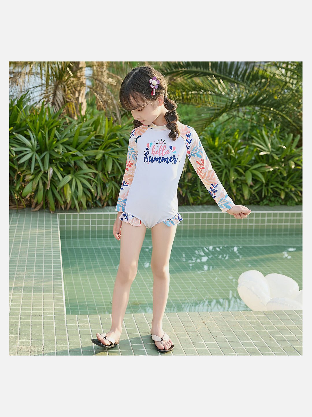 Little Surprise Box,One Piece Hello Summer Floral print Swimwear +Swim Cap for Kids & Toddlers - LSB - SW - HELOSUMR100