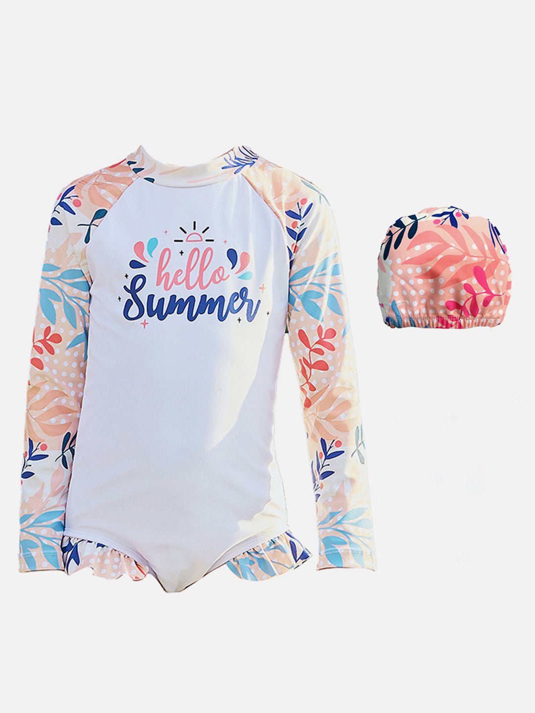 Little Surprise Box,One Piece Hello Summer Floral print Swimwear +Swim Cap for Kids & Toddlers - LSB - SW - HELOSUMR100