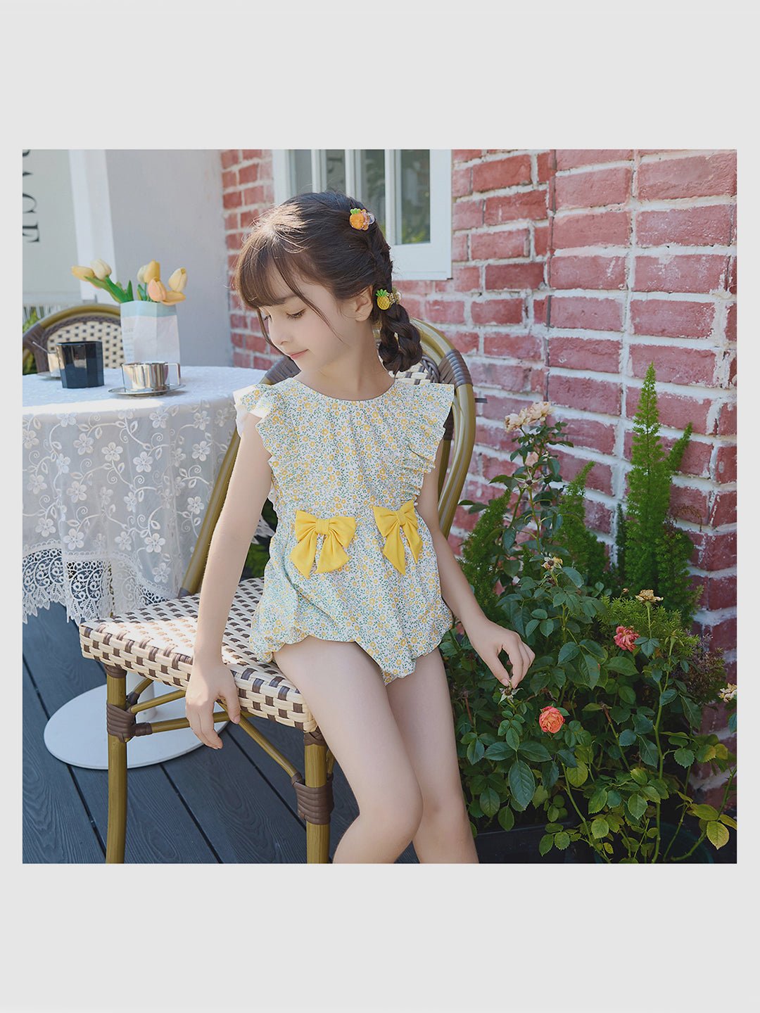 Little Surprise Box,One Piece Little Miss Yellow Bow print Swimwear +Swim Cap for Kids & Toddlers - LSB - SW - YELBOW100