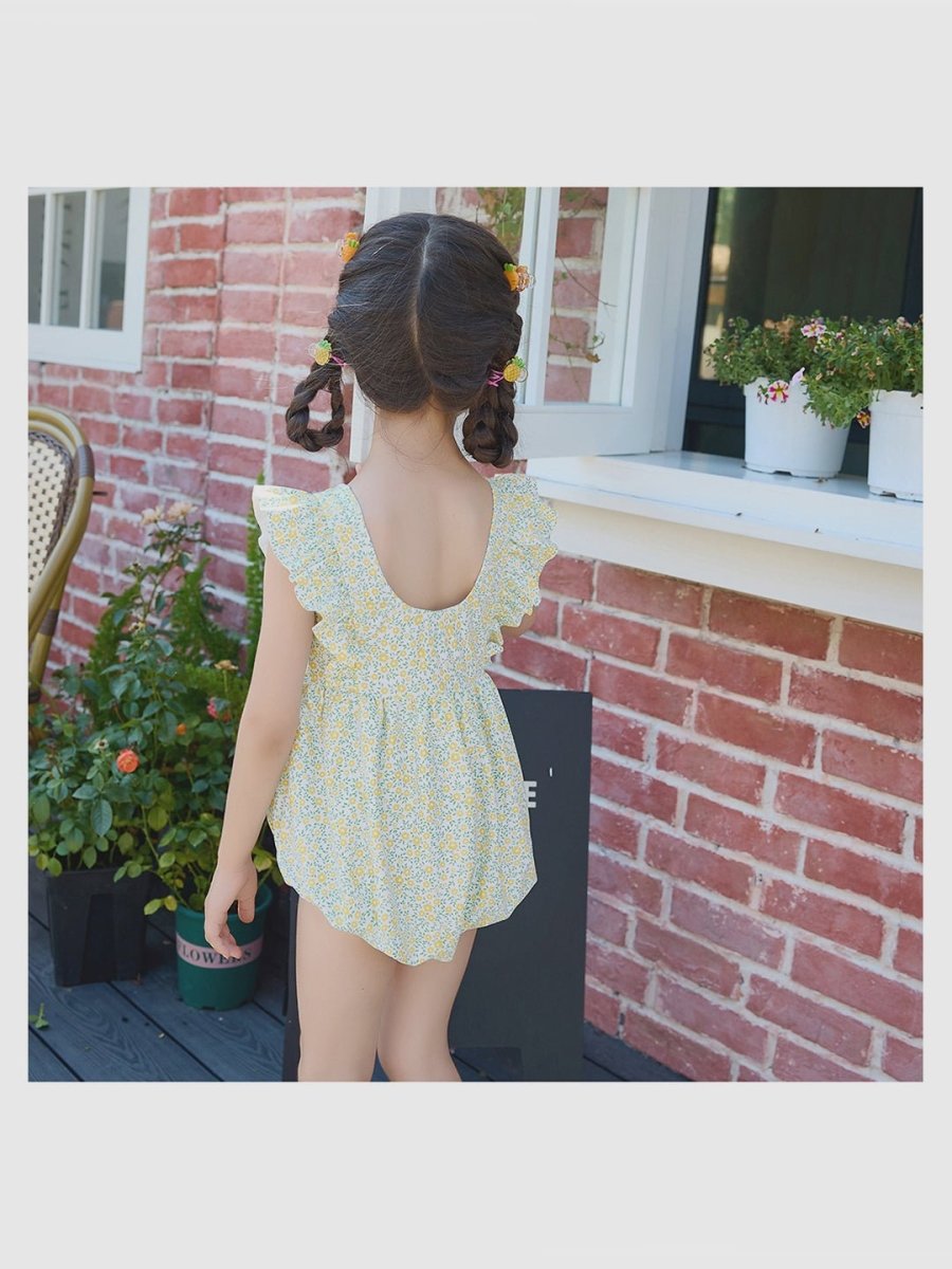 Little Surprise Box,One Piece Little Miss Yellow Bow print Swimwear +Swim Cap for Kids & Toddlers - LSB-SW-YELBOW100