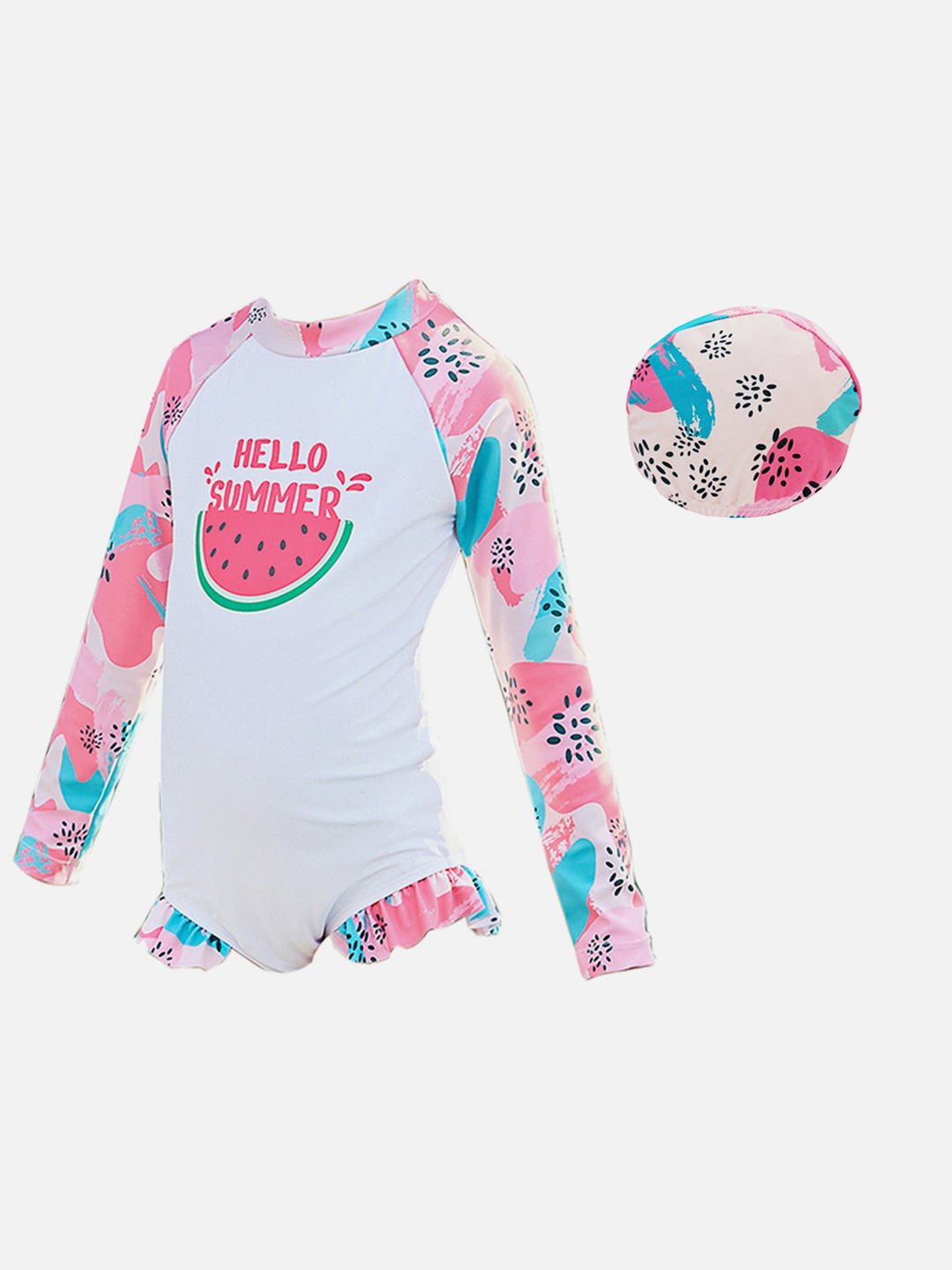 Little Surprise Box,One Piece Summer Watermelon print Swimwear +Swim Cap for Kids & Toddlers - LSB - SW - WATRMELN100