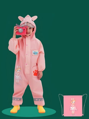 Little Surprise Box,Pink Rabbit Baby,Full Jumpsuit Style Raincoat for Toddlers and Kids - LSB - JS - PNKRABITBABY - M