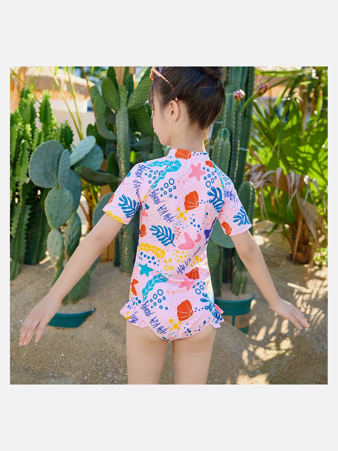 Little Surprise Box,Pink Shell Starfish Toddlers & Kids Swimwear +Swim Cap - LSB - SW - PNKSTARFSH100