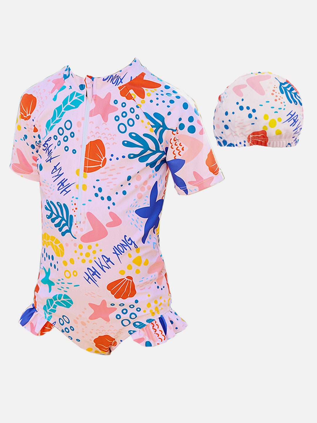 Little Surprise Box,Pink Shell Starfish Toddlers & Kids Swimwear +Swim Cap - LSB - SW - PNKSTARFSH100