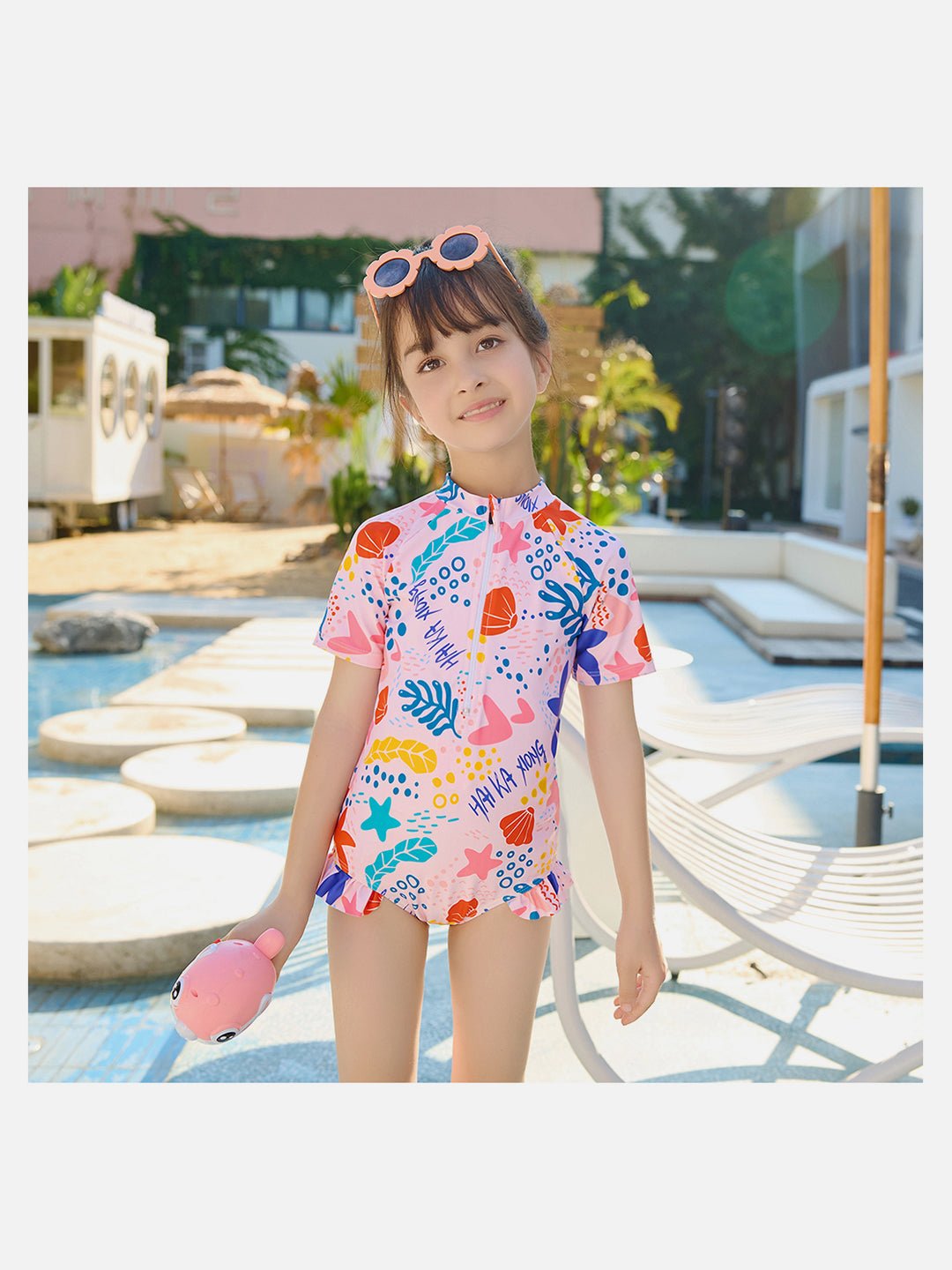 Little Surprise Box,Pink Shell Starfish Toddlers & Kids Swimwear +Swim Cap - LSB - SW - PNKSTARFSH100