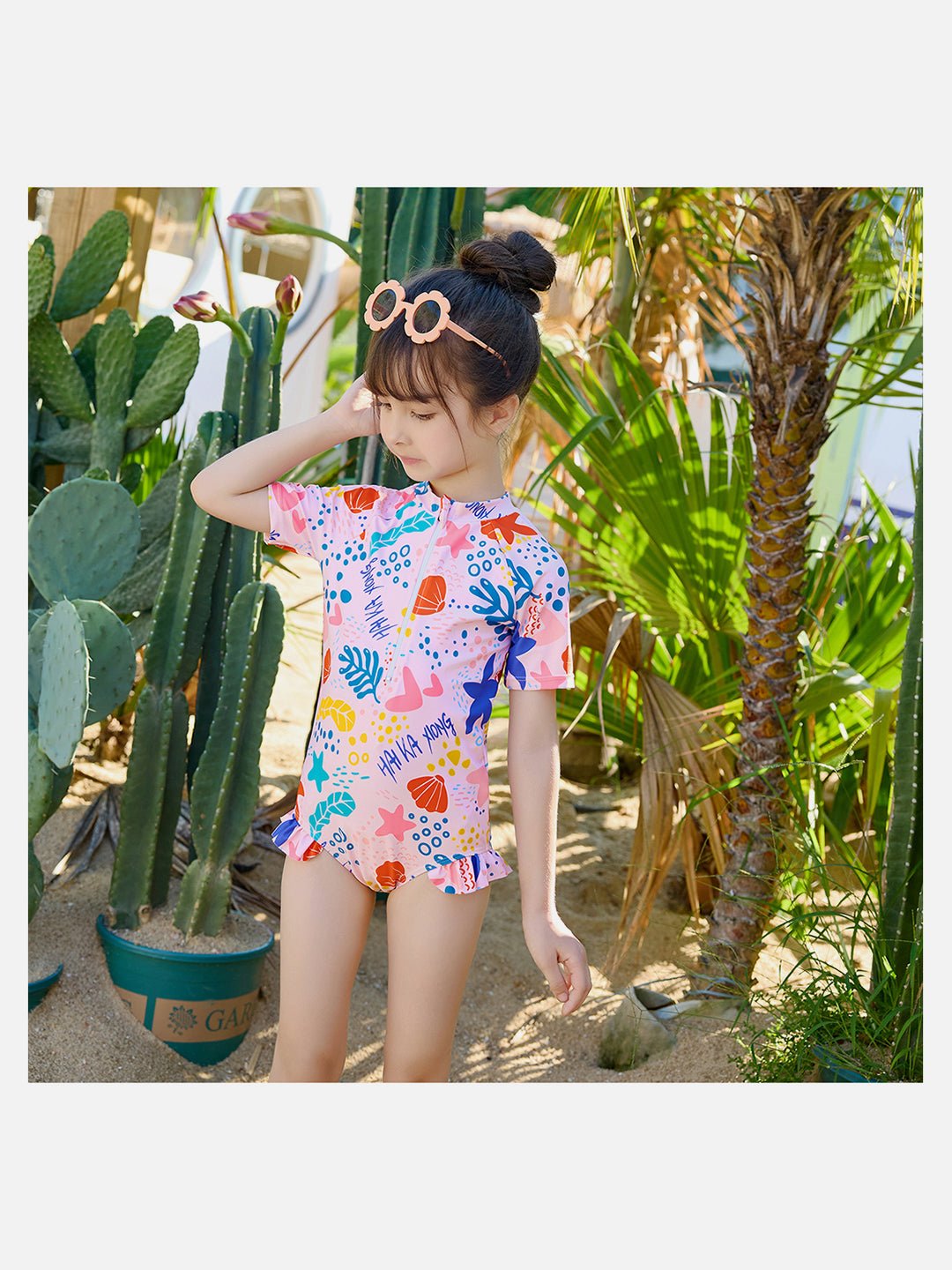 Little Surprise Box,Pink Shell Starfish Toddlers & Kids Swimwear +Swim Cap - LSB - SW - PNKSTARFSH100