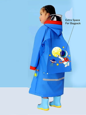 Little Surprise Box,Red Bordered Cobalt Blue Space Theme Long Style Raincoat for Kids - LSB - RC - REDBORDR - SPACE - L
