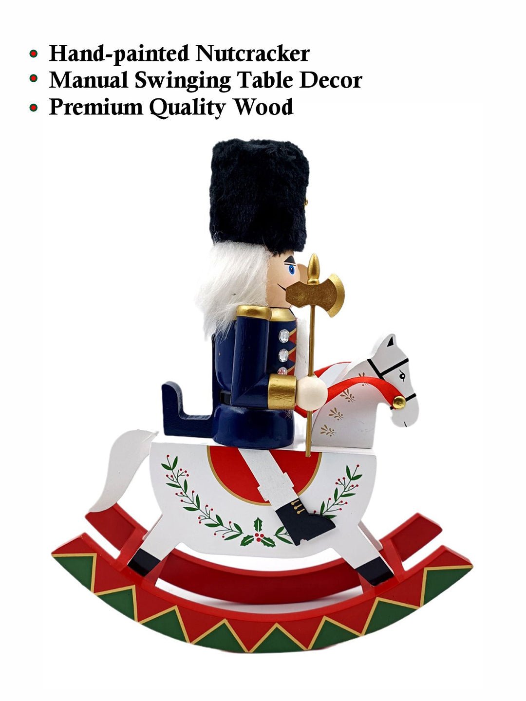 Little Surprise Box,Red wooden rocking horse Christmas Home and table décor - Navy Blue Christmas Decor