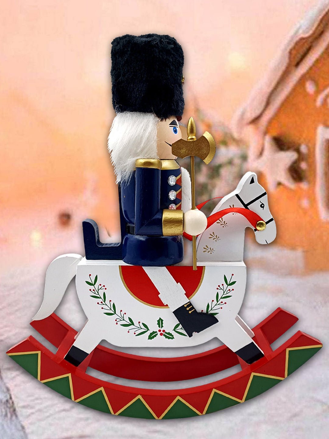 Little Surprise Box,Red wooden rocking horse Christmas Home and table décor - Navy Blue Christmas Decor