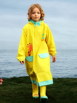 Little Surprise Box,Singing Giraffe Yellow,Mint Knee length Raincoat for Kids - 