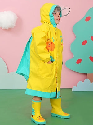 Little Surprise Box,Singing Giraffe Yellow,Mint Knee length Raincoat for Kids - 