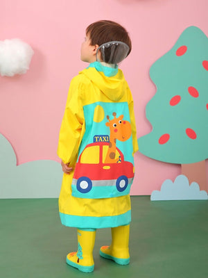 Little Surprise Box,Singing Giraffe Yellow,Mint Knee length Raincoat for Kids - 
