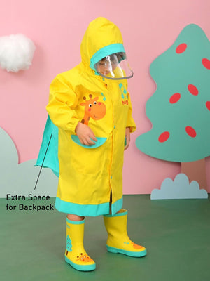 Little Surprise Box,Singing Giraffe Yellow,Mint Knee length Raincoat for Kids - 