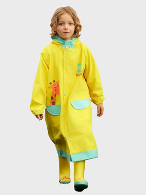 Little Surprise Box,Singing Giraffe Yellow,Mint Knee length Raincoat for Kids - 