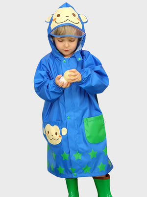 Little Surprise Box,Starry Monkey Cobalt Blue Long Style Raincoat for Kids - 