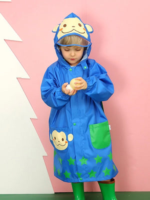 Little Surprise Box,Starry Monkey Cobalt Blue Long Style Raincoat for Kids - 