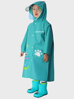 Little Surprise Box,Teal froggy themed Knee length Raincoat for Kids - LSB - RC - TEALFROGGY - M