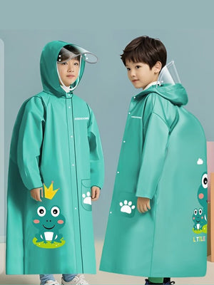 Little Surprise Box,Teal froggy themed Knee length Raincoat for Kids - LSB - RC - TEALFROGGY - M