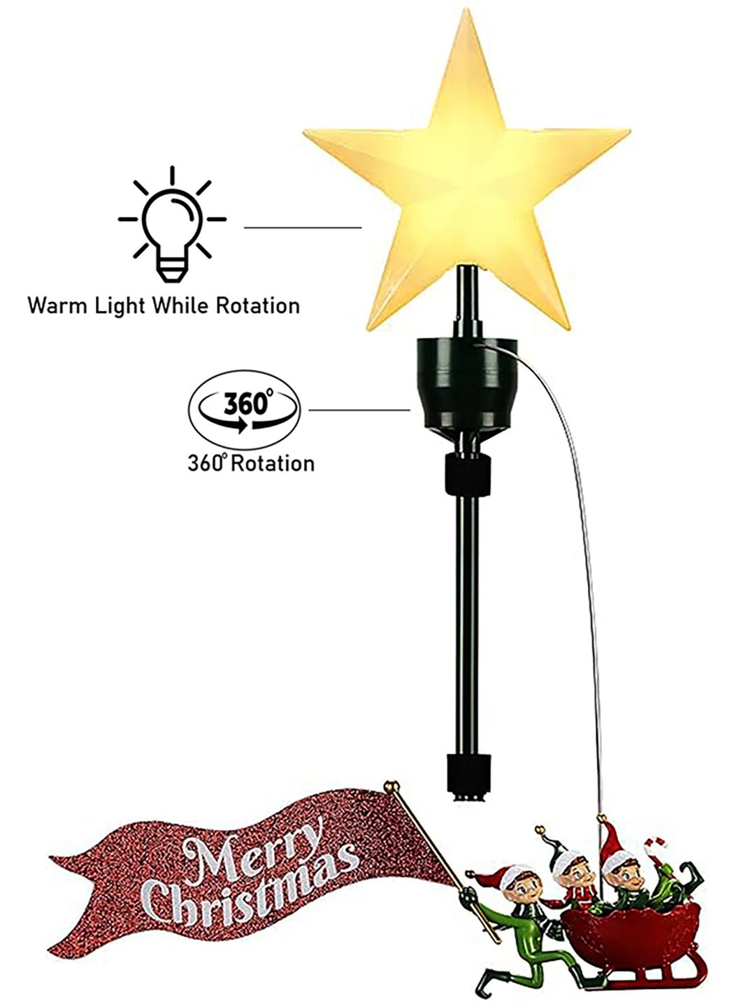 Little Surprise Box,Three Elves rotating Christmas Tree animated Topper - Christmas Decor