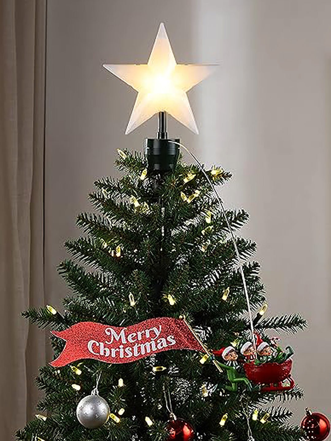 Little Surprise Box,Three Elves rotating Christmas Tree animated Topper - Christmas Decor