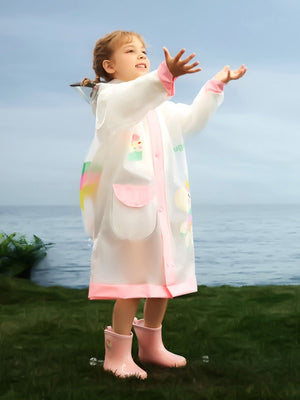 Little Surprise Box,Unicorn Pink Bordered Translucent long style Raincoat for kids - LSB - RC - TRANS - PNKBORDRUNI - S