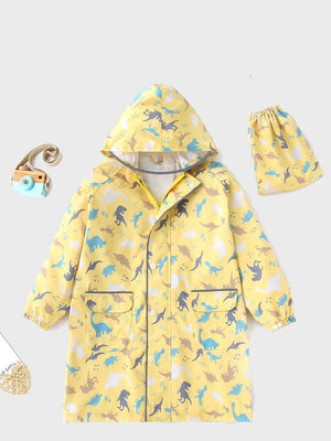 Little surrpise Box, Pastel Yellow Dino all over print knee length raincoat for Kids - LSB - RC - PASTLYELDINO - S