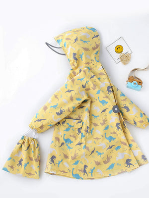 Little surrpise Box, Pastel Yellow Dino all over print knee length raincoat for Kids - LSB - RC - PASTLYELDINO - S