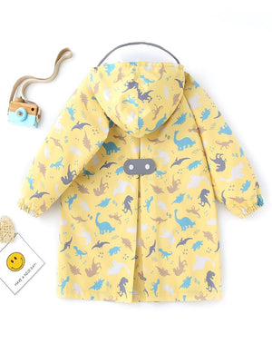 Little surrpise Box, Pastel Yellow Dino all over print knee length raincoat for Kids - LSB - RC - PASTLYELDINO - S