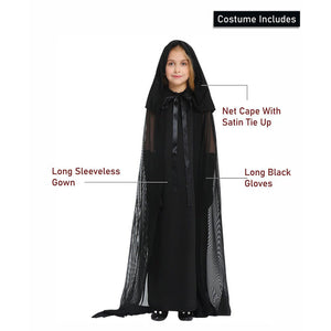 Long Black Cloak Witch , Kids Halloween Costume Fancy Dress Up - 7 - 8 Years Halloween