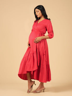 Love in Crimson Maternity Wrap Dress - S Maternity Casual Dress