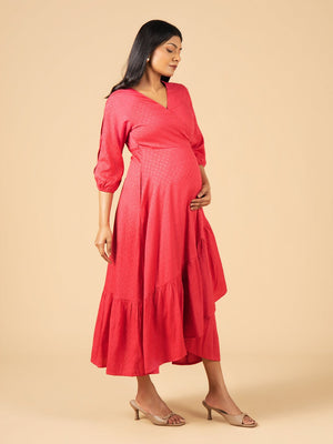 Love in Crimson Maternity Wrap Dress - S Maternity Casual Dress