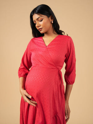 Love in Crimson Maternity Wrap Dress - S Maternity Casual Dress