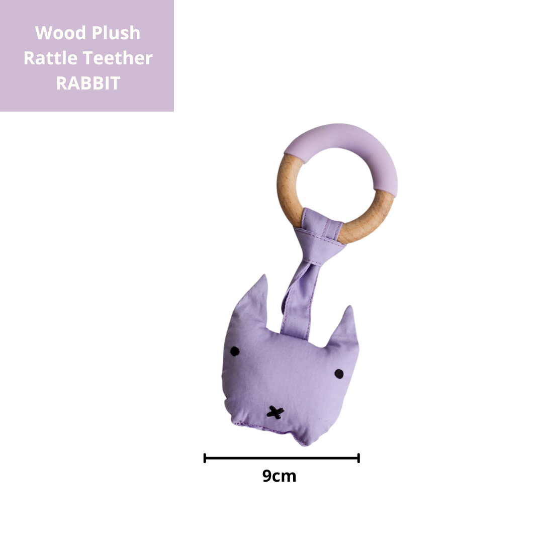 Little Rawr Wood Plush Rattle Teether Toy- Kitty(Purple)