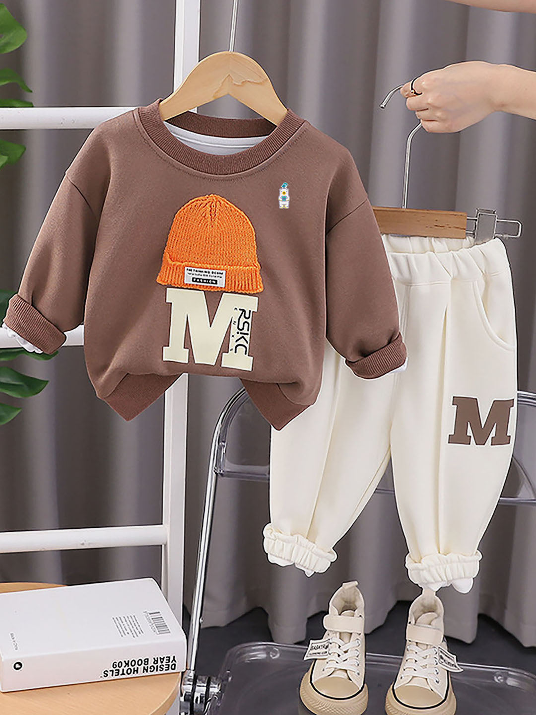 Little Surprise Box Brown 3D Cap Design 2 Pcs Track Suit Set For Toddlers And Kids