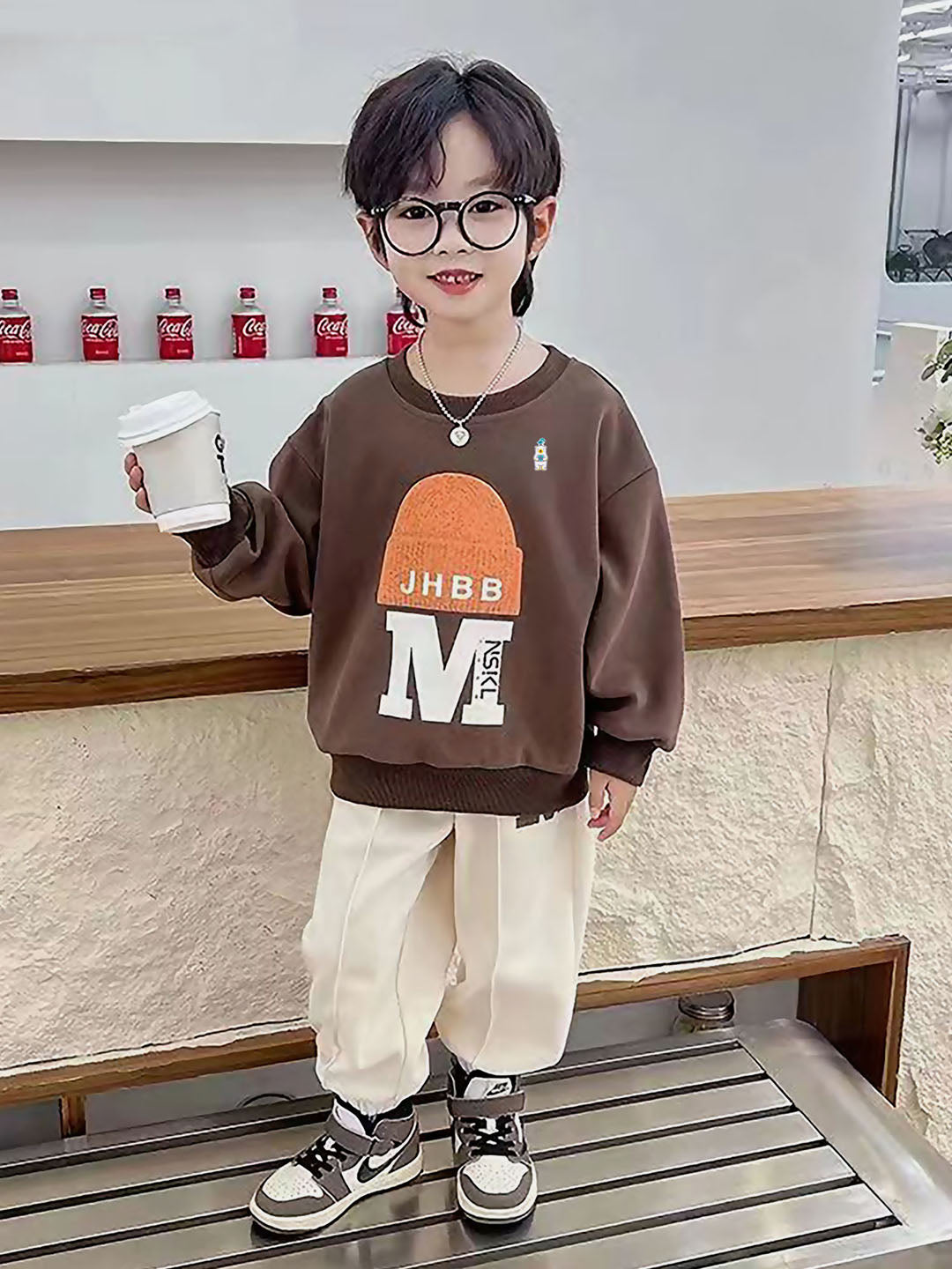 Little Surprise Box Brown 3D Cap Design 2 Pcs Track Suit Set For Toddlers And Kids