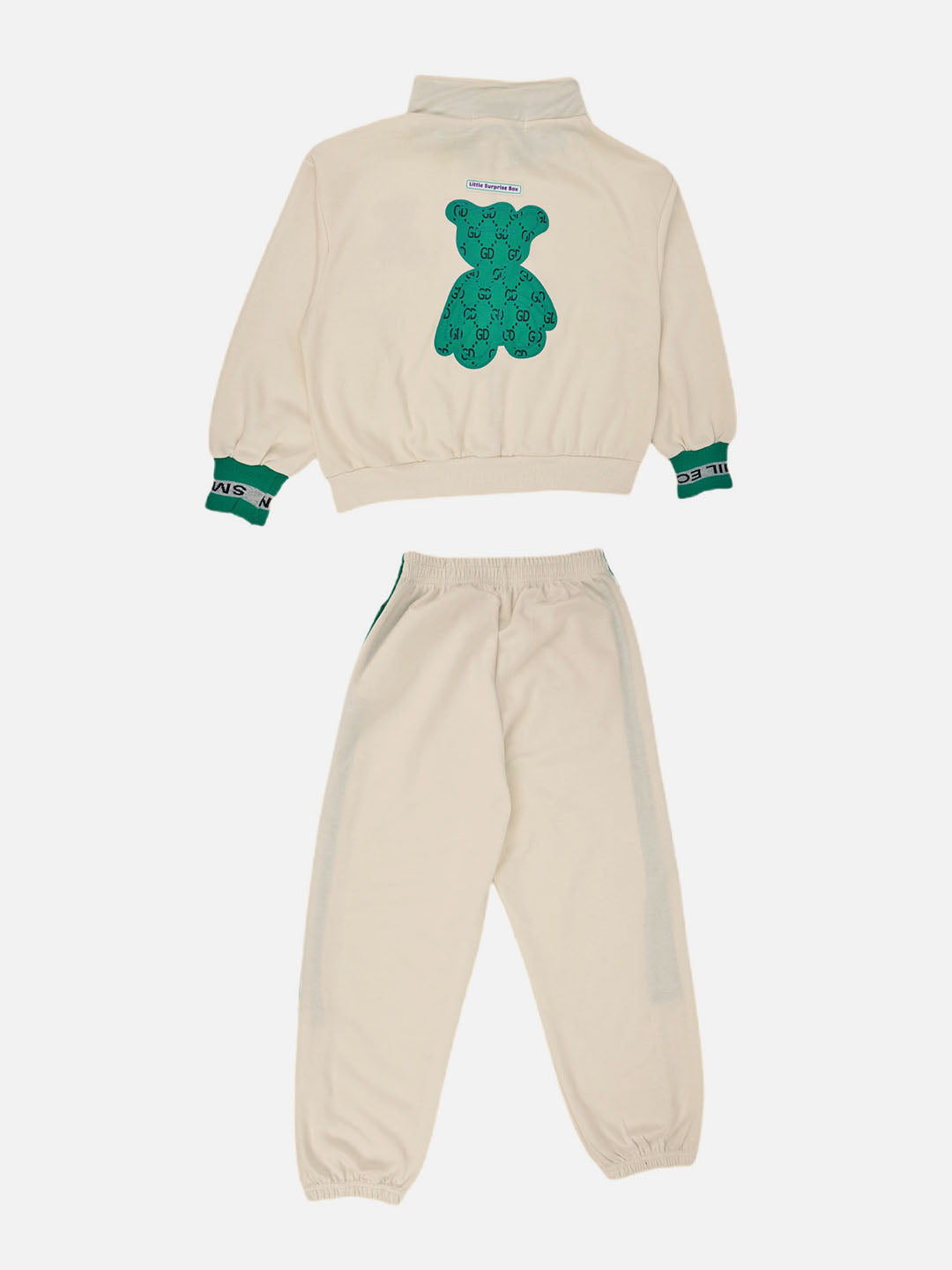 Little Surprise Box,Casual Green Teddy & Cream 2Pcs Track Suit Set For Kids & Tweens