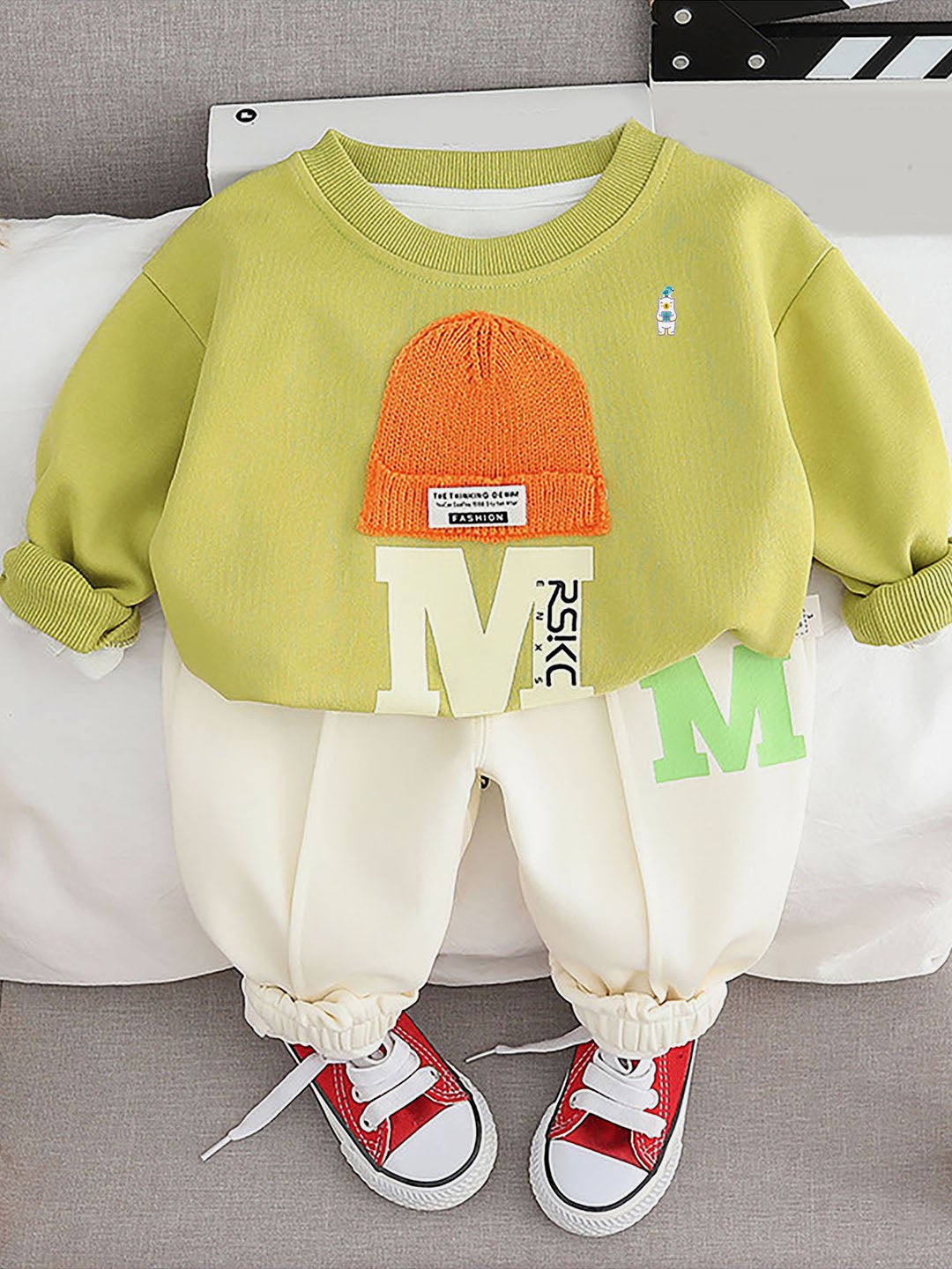 Little Surprise Box Mint Green 3D Cap Design 2 Pcs Track Suit Set For Toddlers And Kids