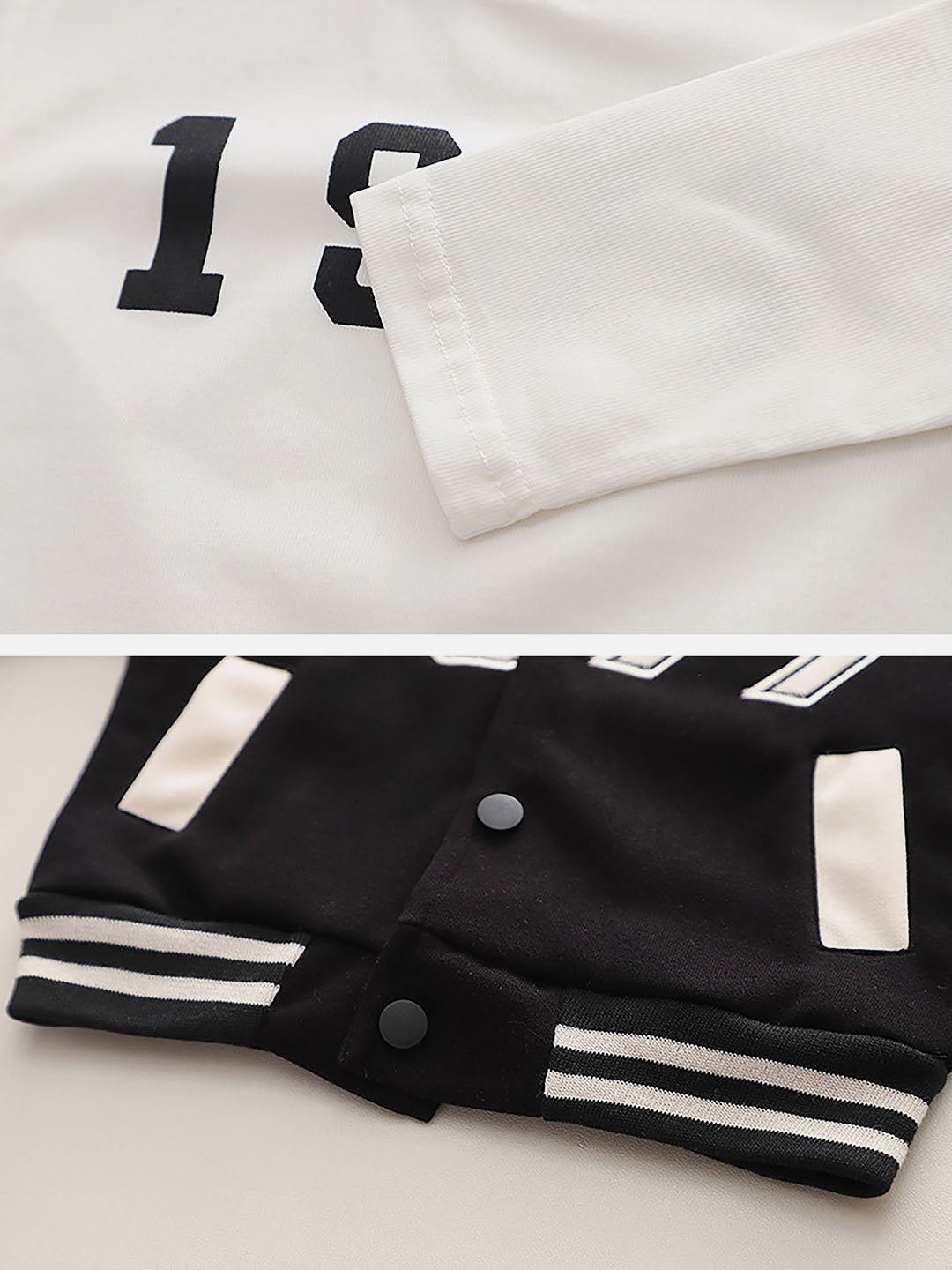 Little Surprise Box Black & White 1977 Designed 3 Pcs Varsity Jacket Styled Track Suit Set For Toddlers And Kids