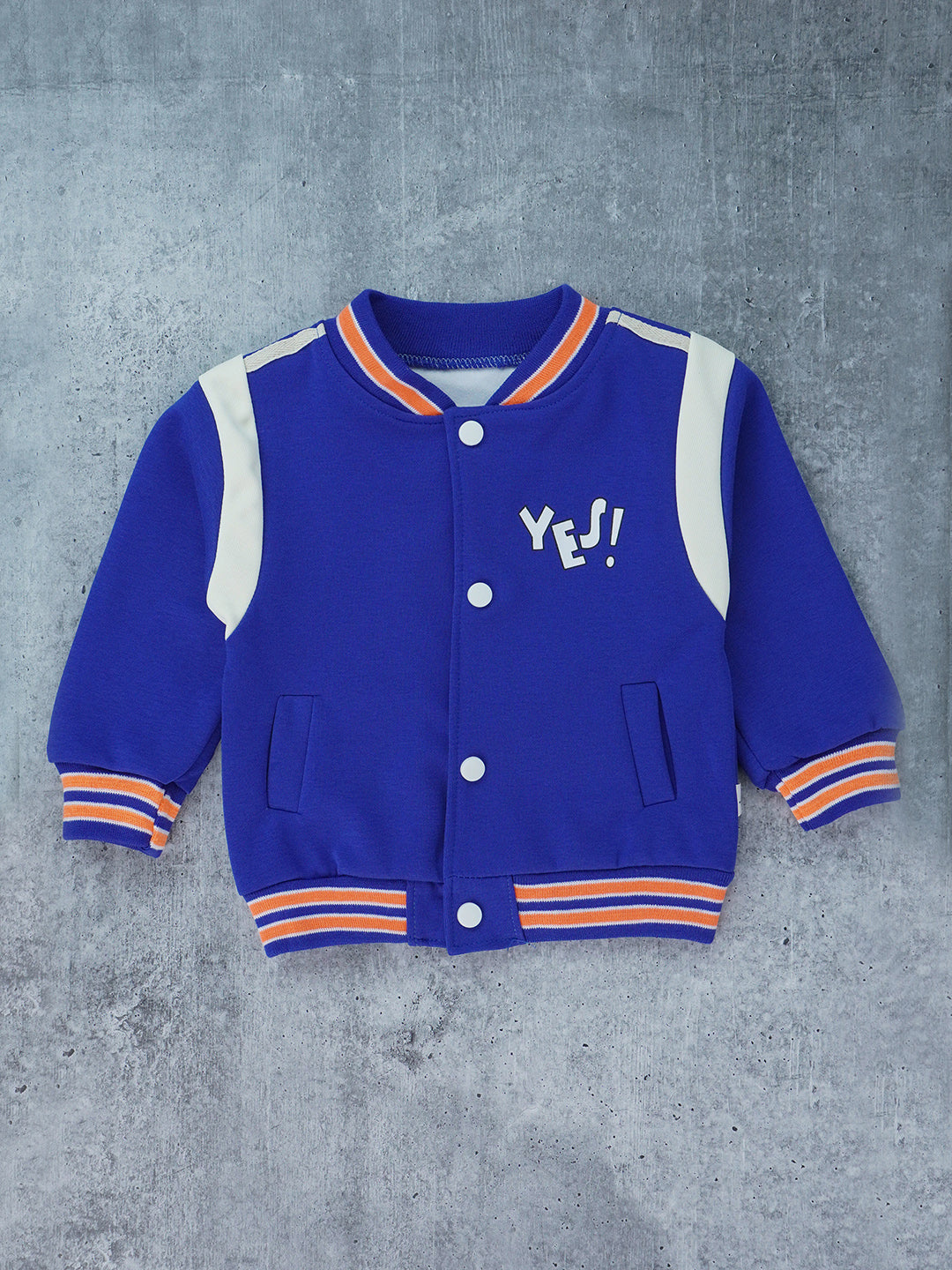 Little Surprise Box, 3pcs Blue & Orange Varsity Jacket with matching Tracks for toddler and Kids