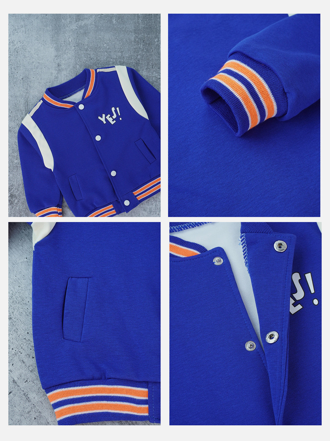 Little Surprise Box, 3pcs Blue & Orange Varsity Jacket with matching Tracks for toddler and Kids