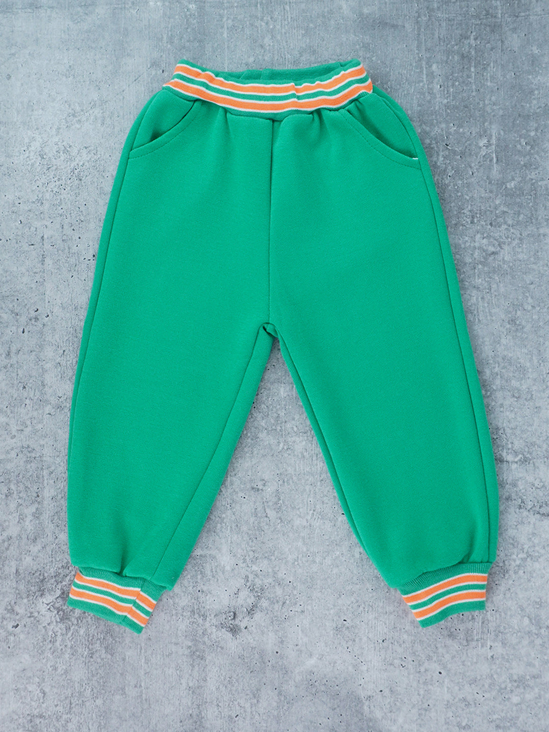 Little Surprise Box, 3pcs Green & Orange Varsity Jacket with matching Tracks for toddler and Kids