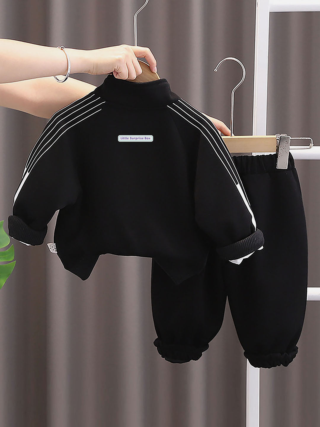 Little Surprise Box Black Letter B Monogram 3 Pcs Track Suit Set For Toddlers And Kids