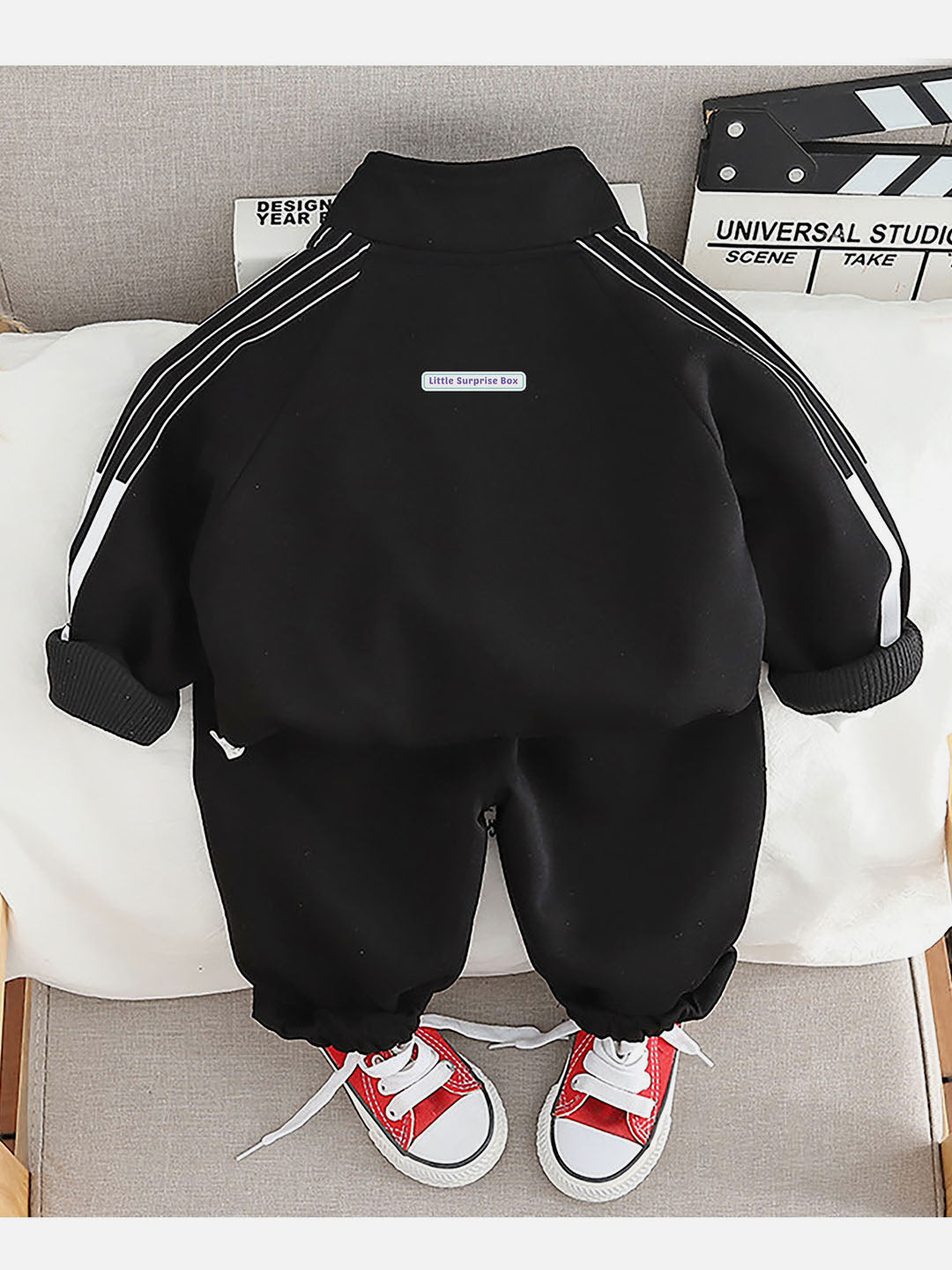 Little Surprise Box Black Letter B Monogram 3 Pcs Track Suit Set For Toddlers And Kids