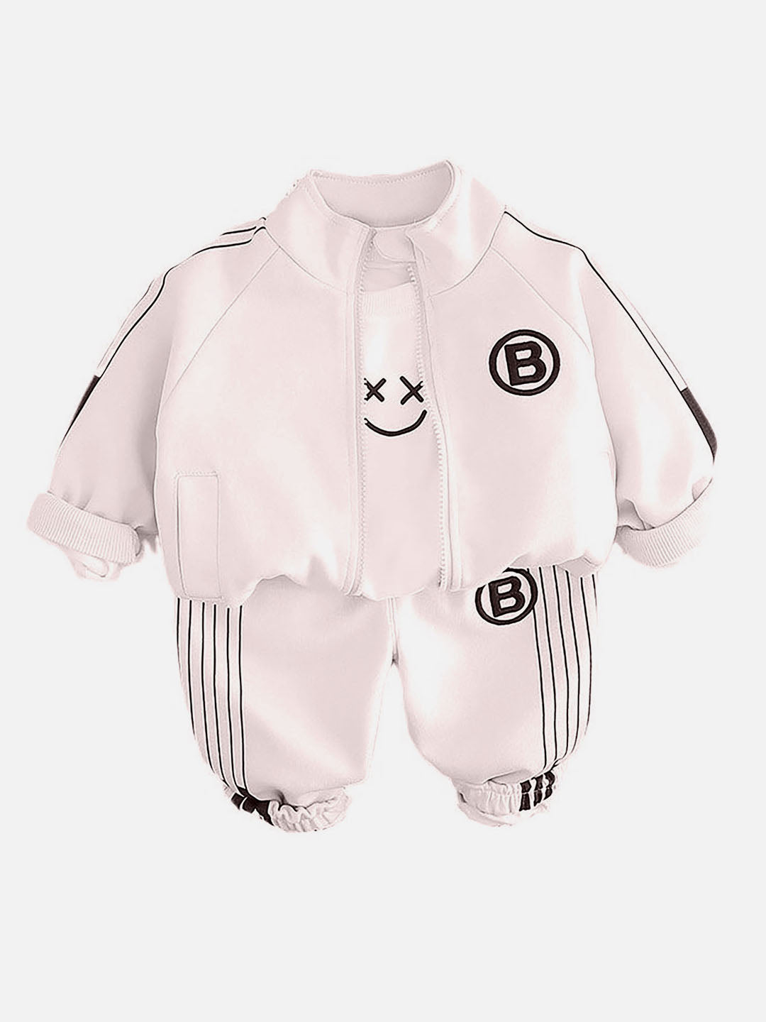 Little Surprise Box Cream & Black Letter B Monogram 3 Pcs Track Suit Set For Toddlers And Kids